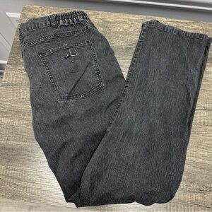 Ruby Rd. Faded Black Elastic-Waist Jeans Light Distressing Beaded Pockets (1030)